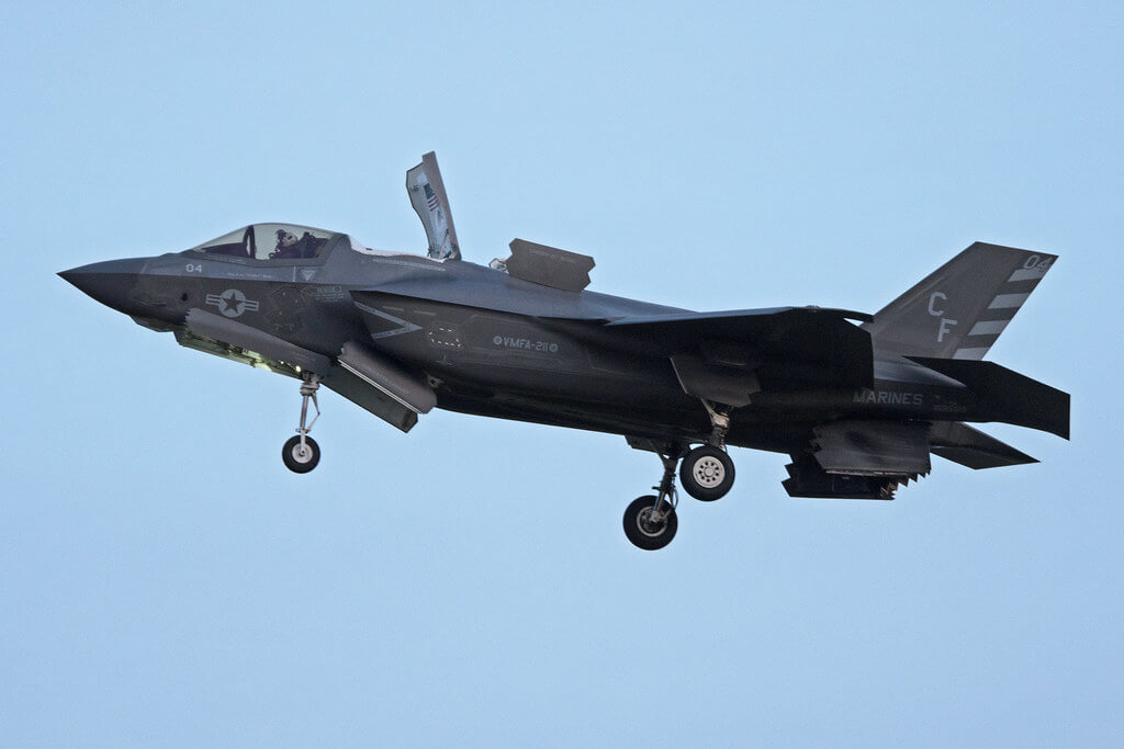 Lockheed Martin F-35B aircraft soaring in the sky