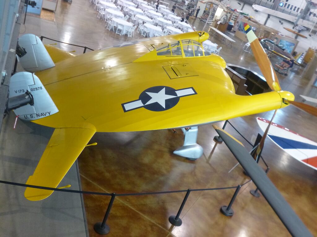 Vought V-173 exhibited in a museum